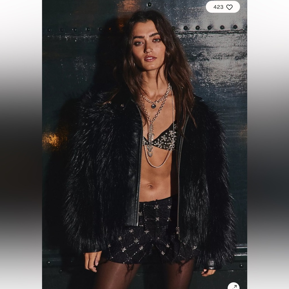 Free People Milana Faux Fur Biker Jacket